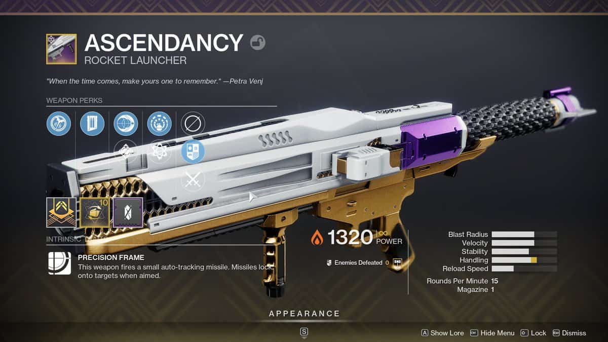 Ascendancy - Rocket Launcher Destiny 2 Season Of The Lost Weapons