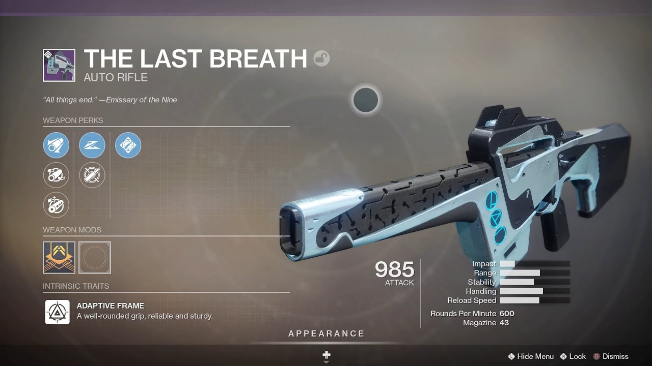 The Last Breath - Auto Rifle Destiny 2 Season Of The Lost Weapons