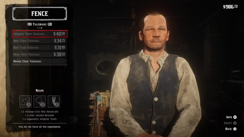 Red Dead Redemption 2 Alligator Tooth Talisman Crafting Guide