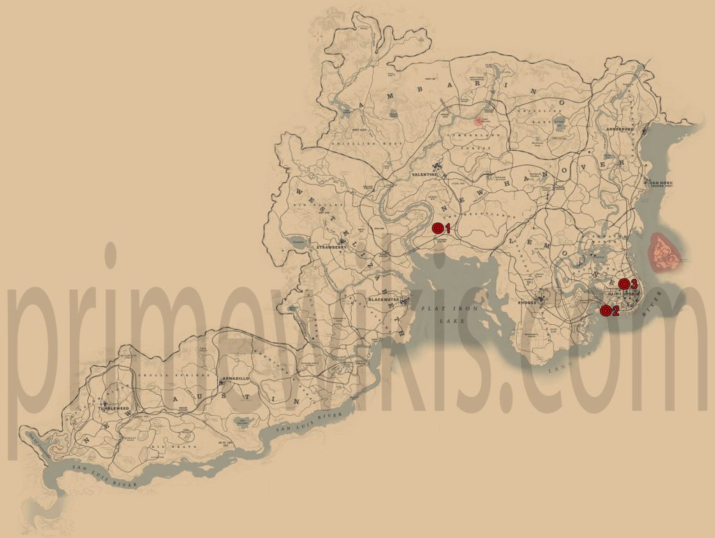 Red Dead Rdemption 2 Le Tresor Des Morts Treasure Hunt Locations Map