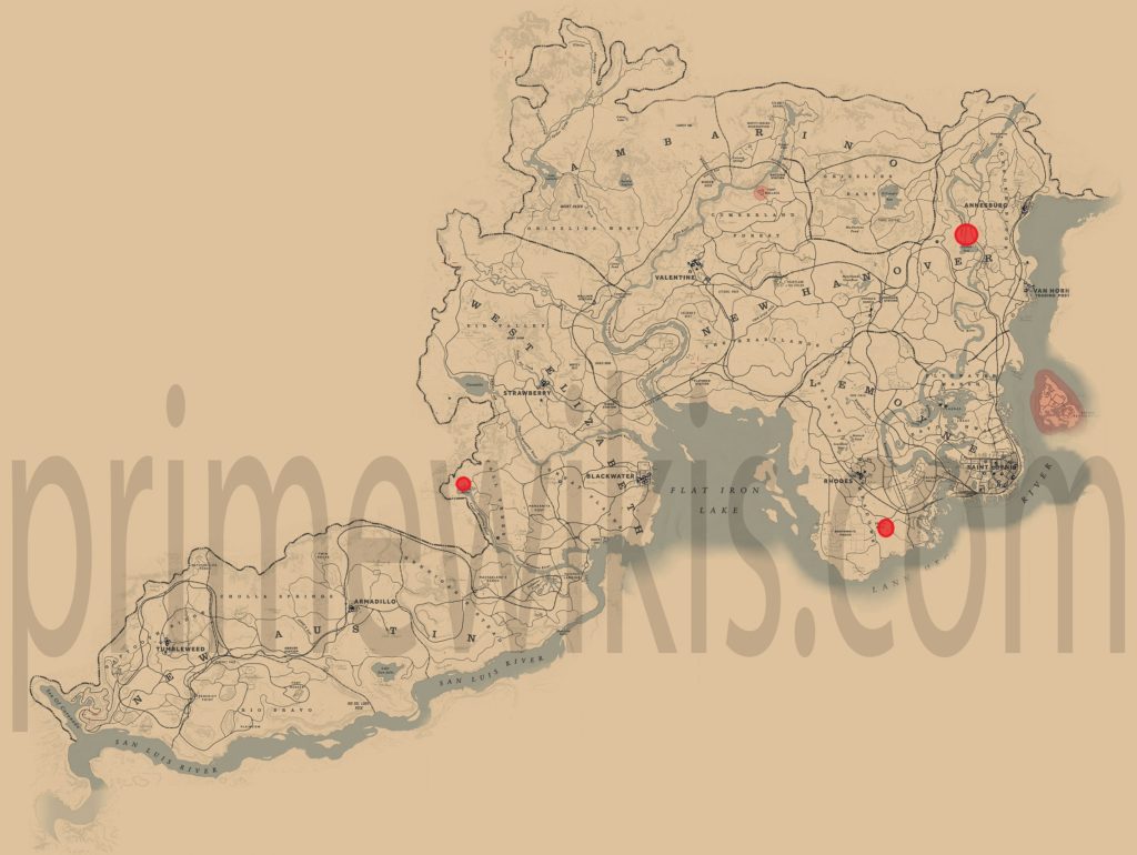 RDR2 Little Brown Bat Location Map