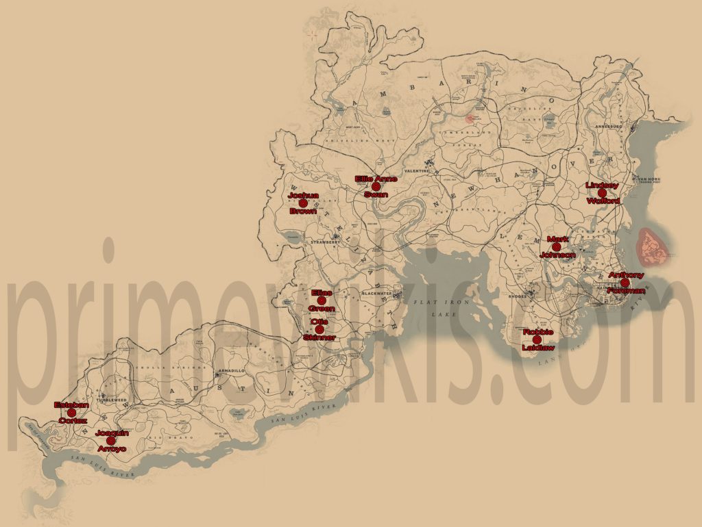 RDR2 All Bounty Hunts Locations Map