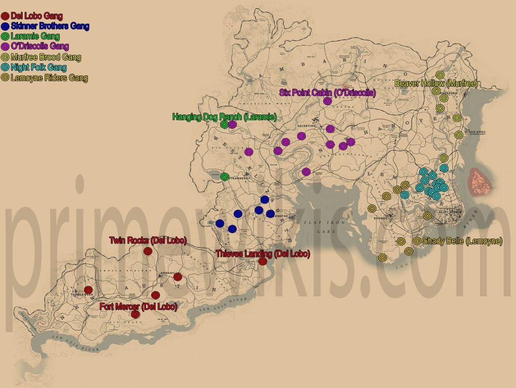 Red Dead Redemption 2 All Gangs Hideouts Locations Map 