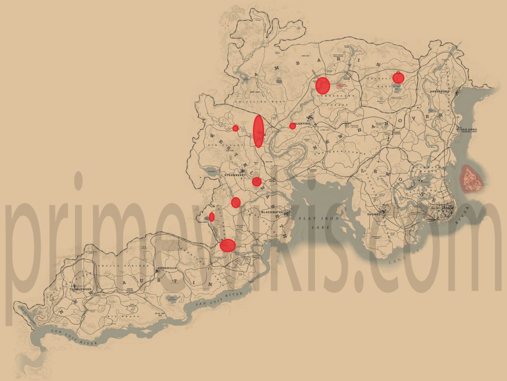 RDR2 Grizzly Bear Location Map