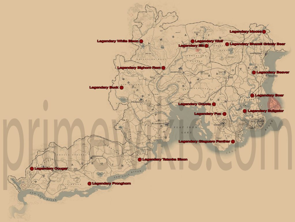 RDR2 Legendary Animals Locations Map