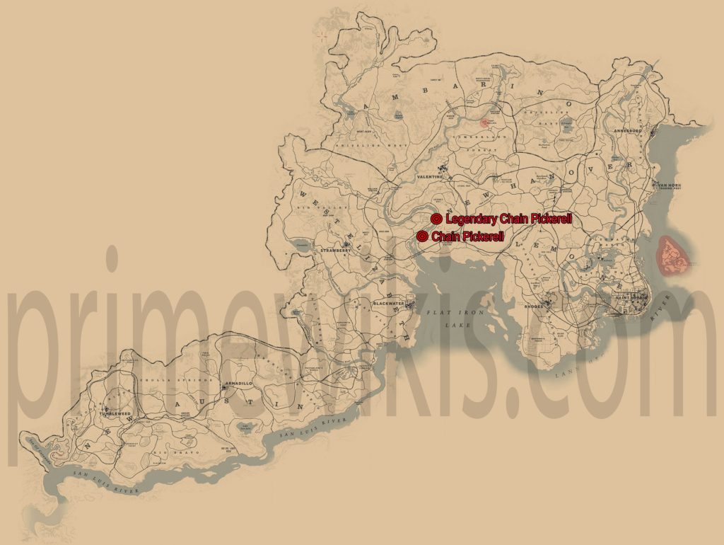 RDR2 Legendary Chain Pickerel Location Map
