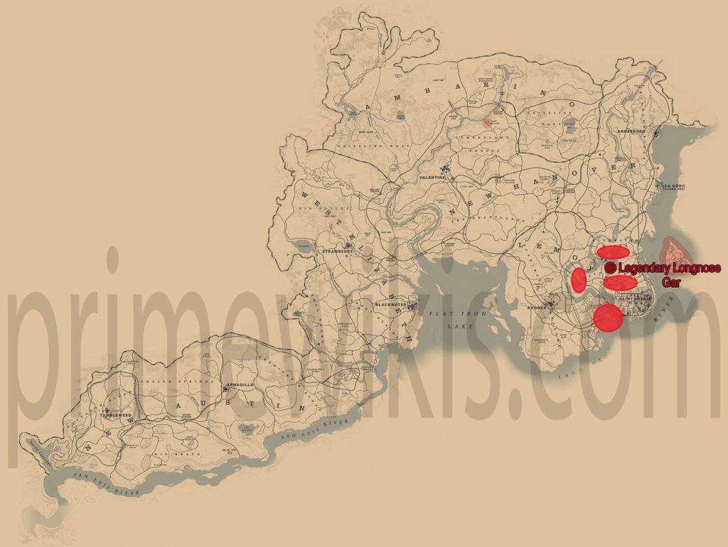 RDR2 Legendary Longnose Gar Location Map