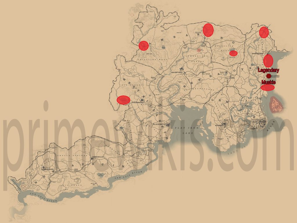 RDR2 Legendary Muskie Location Map