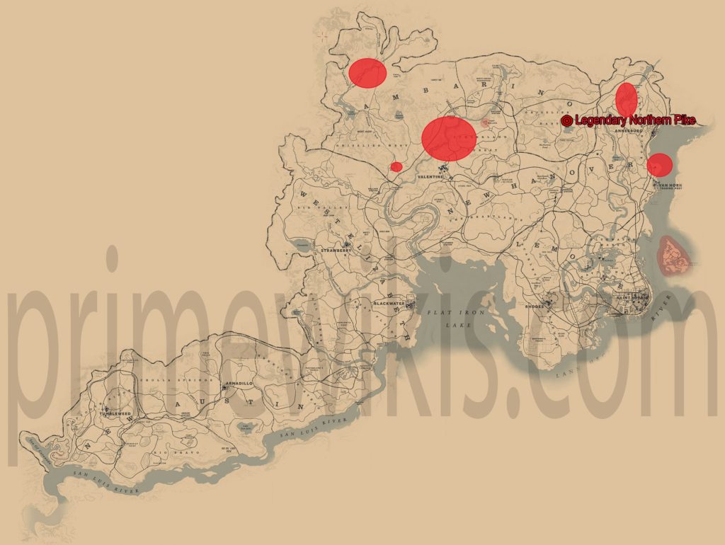 RDR2 Legendary Northern Pike Location Map