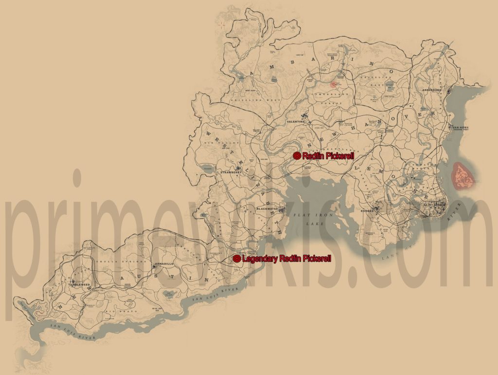 RDR2 Legendary Redfin Pickerel Location Map