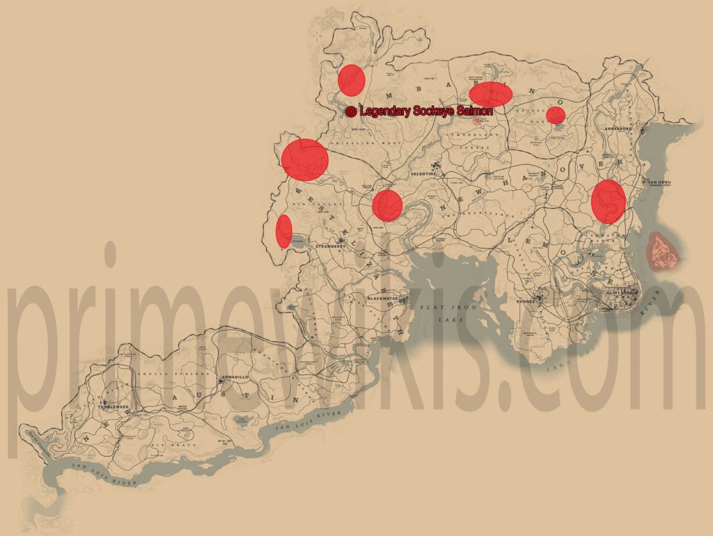 RDR2 Legendary Sockeye Salmon Location Map