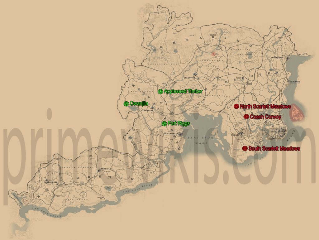 RDR2 All Coach Robberies Locations Map